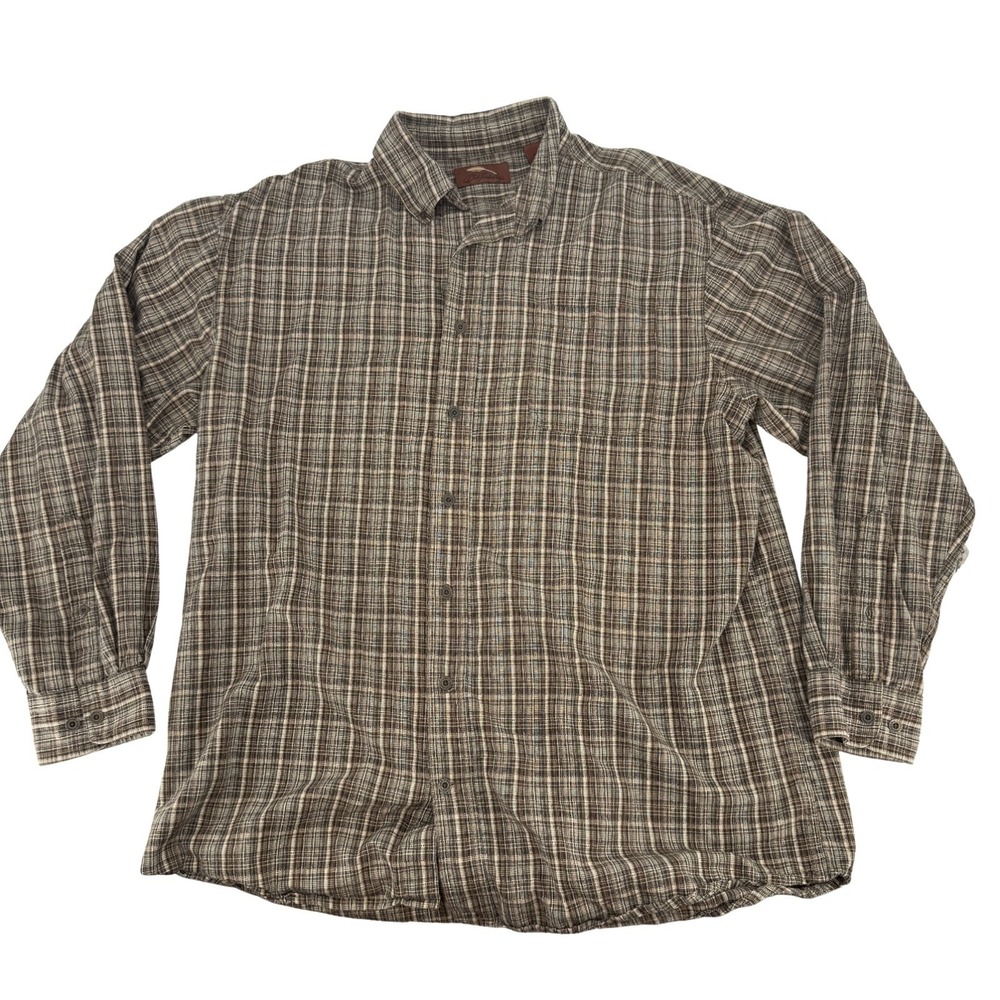 Bob Timberlake Mens XL Brown Plaid Gingham Flannel Vintage 90s Casual Shirt